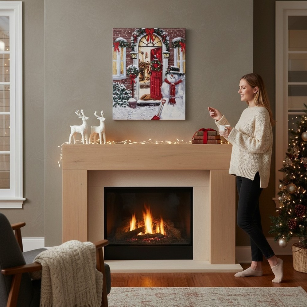 The Macneil Studio Christmas Canvas Art Unisex 11x14 Red NWOT Snowman Decor
